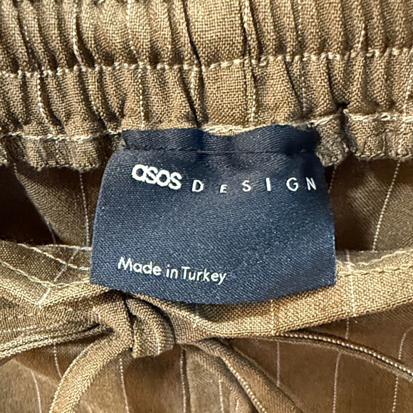 ASOS Design Olive Green Pinstripe Wide-Leg Pants - Picture 2 of 10